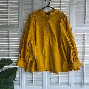 Banana Republic Knit Poet Renaissance Top Mustard Yellow Size L  3/4 button RARE